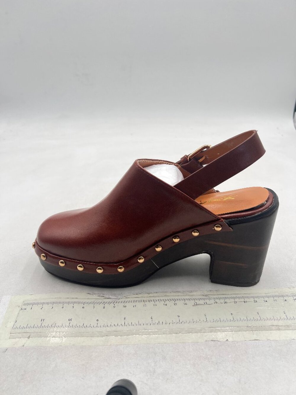 XYD Brown Platform Clog Slingbacks Metal Studs Block Heel Pumps Fashion Shoes